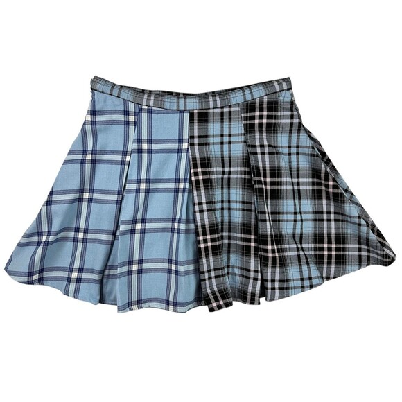 So...  Blue Plaid Pleated Mid Thigh Mini Skirt  Sz 9  NWOT High Waist  Punk  Y2K - Picture 3 of 6